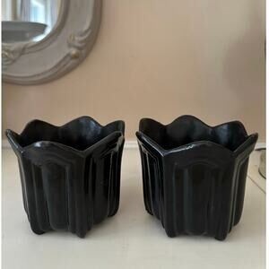 2 Vintage BON CHEF Fluted Pewter BLACK Individual Baking Serving Cups Bowls pair